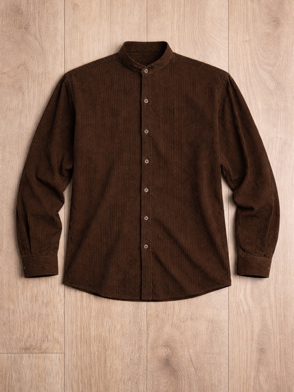 Wilke Rodriguez Men's Brown Ribbed Button-Down Dress Shirt
